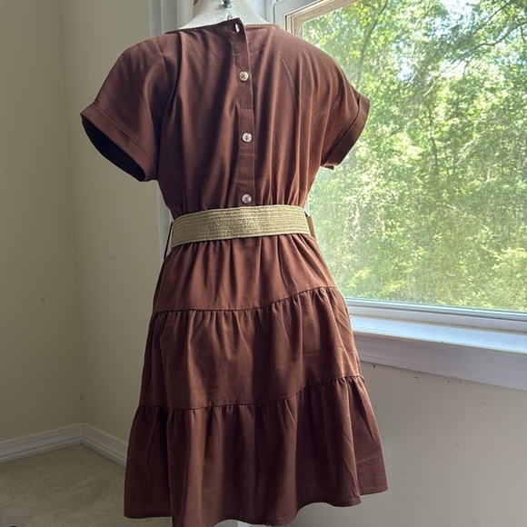 Brown Tiered Dress with Belt - Picture 3 of 5